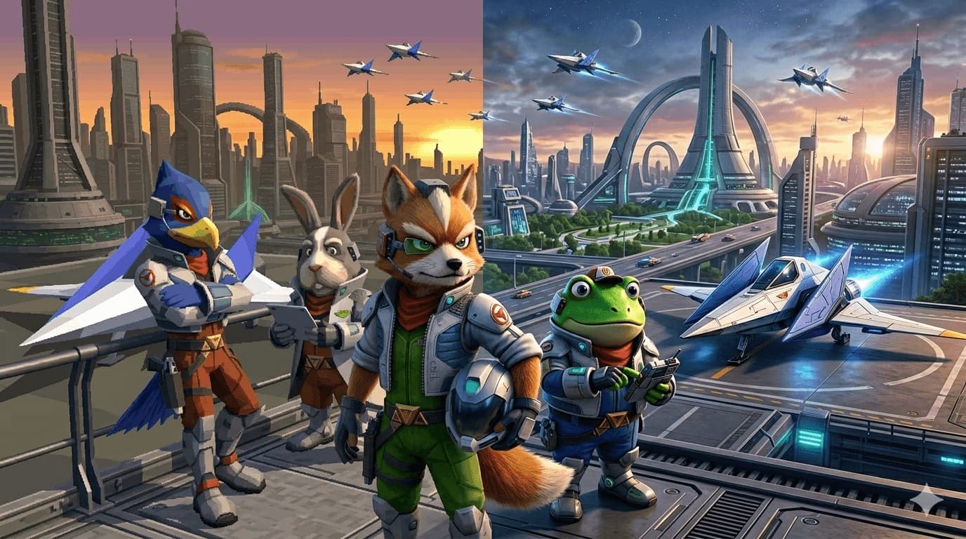 Fan-made Star Fox 64 vs Switch 2 comparison artwork for FoxRemake hub